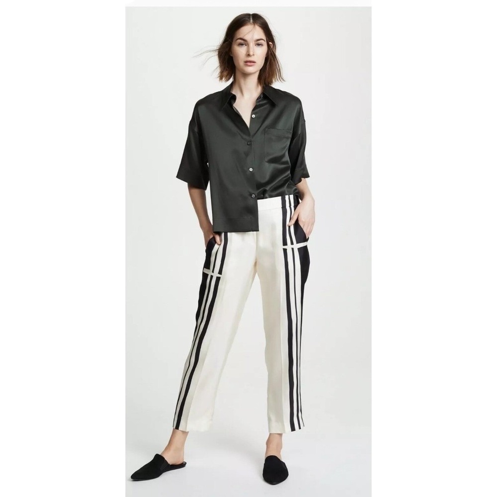 $355 New Theory 100 Silk Twill Striped Pull-On Trouser Size 2